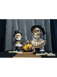 GOLDEN SKELETON WOMAN RESIN BUST 23.5CM X 19.5CM X 40.5CM