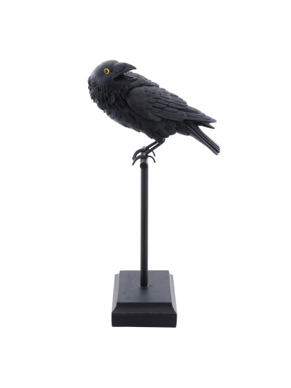 CORBEAU NOIR RESINE SUR SUPPORT 15CM X 21CM X 44CM