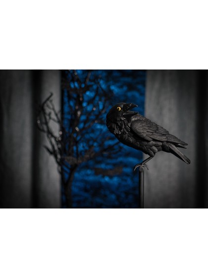 CORBEAU NOIR RESINE SUR SUPPORT 15CM X 21CM X 44CM