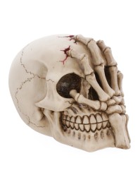 TOTENKOPF KUNSTHARZ MIT HAND 16CM X 10CM X 12CM