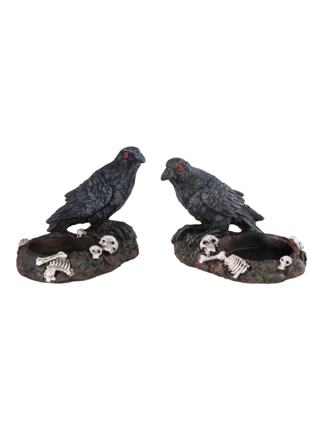 BOUGEOIR CHAUFFE PLAT CORBEAU RESINE - 2 ASS 8CM X 6CM X 6.5CM