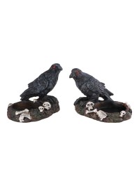 RESIN T-LIGHT RAVEN CANDLEHOLDER - 2 ASS 8CM X 6CM X 6.5CM