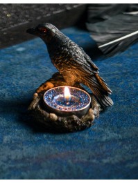RESIN T-LIGHT RAVEN CANDLEHOLDER - 2 ASS 8CM X 6CM X 6.5CM