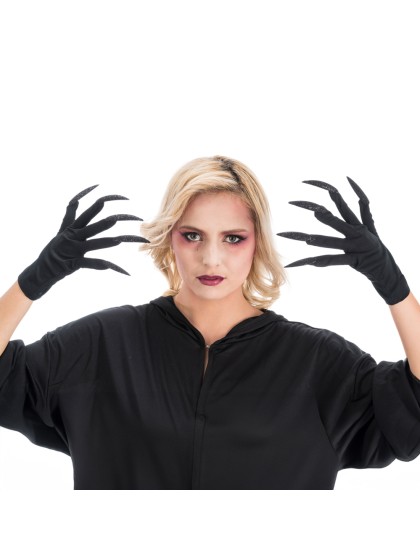 HANDSCHUHE HALLOWEEN NÄGEL SCHWARZ PAILLETTEN Einheitsgröße