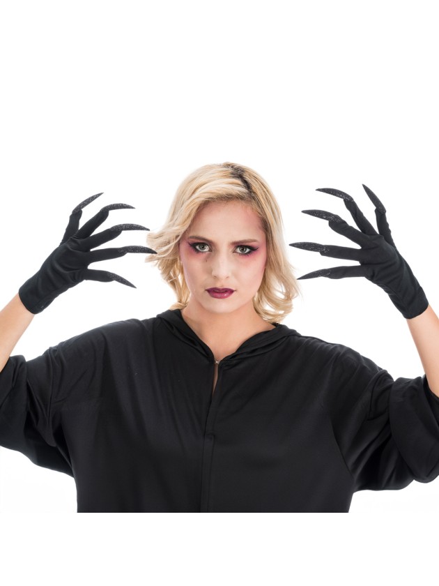 GANTS HALLOWEEN ONGLES NOIRS PAILLETTES TU