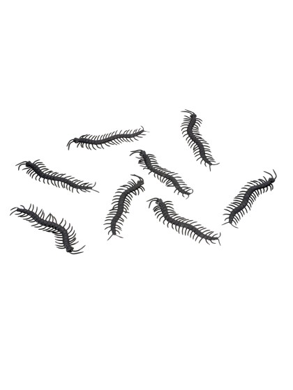 SET OF 8 PVC BLACK CENTIPEDES 14CM X 3.5CM 