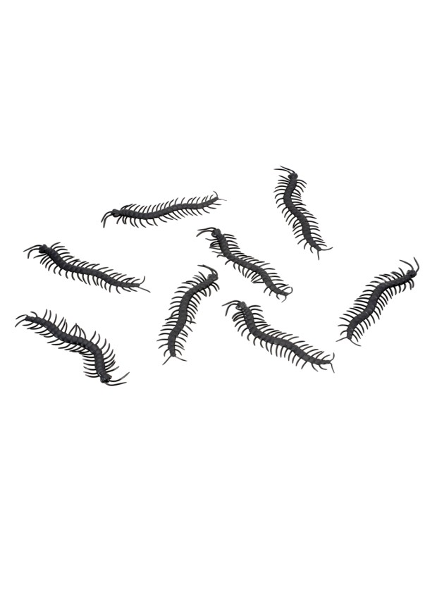 SET OF 8 PVC BLACK CENTIPEDES 14CM X 3.5CM 
