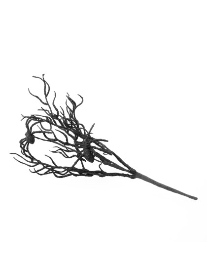 BLACK GLITTERED BRANCH WITH SPIDERS 14CM X 32CM 