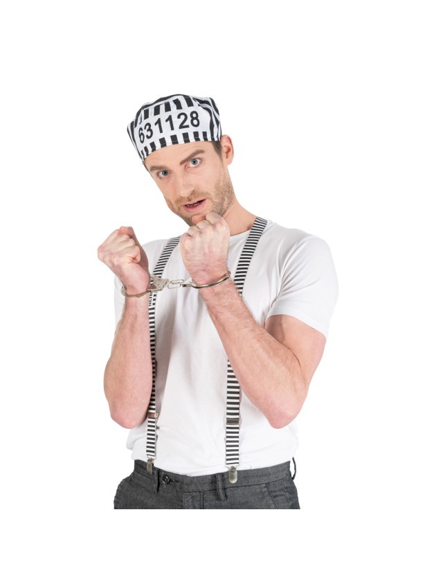 SET GEFENGELNER 3 TEILE HOSENTRÄGER HUT MENOTTES Einheitsgröße