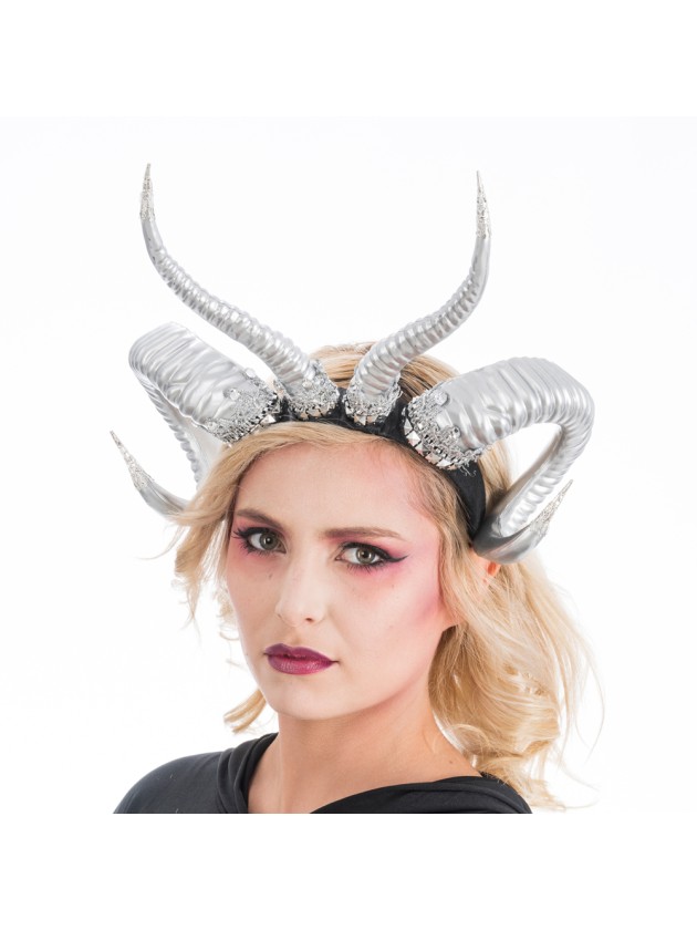 SILVER EVIL DOUBLE HORNS HEADBAND 