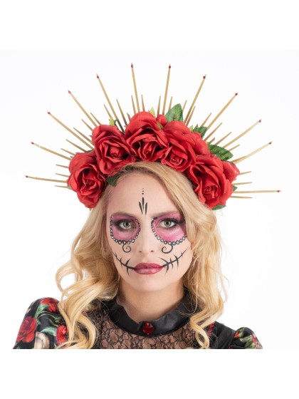 SERRE TETE COURONNE ROSES ROUGES DAY OF THE DEAD 