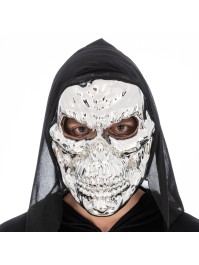 MASQUE TETE DE MORT ARGENTE AVEC CAPUCHE 