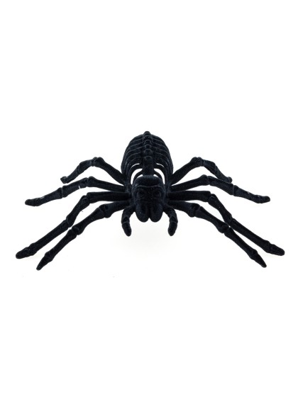 BLACK FLOCKED SPIDER SKELETON 22CM X 13CM