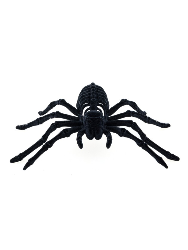 SPINNE SKELETT SCHWARZ GEFLÖCKT 22CM X 13CM