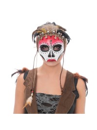 VOODOO SKULL MASK WITH FEATHERS 