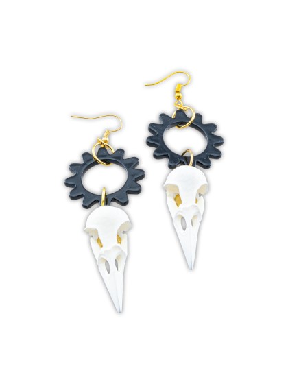 SKELETON RAVEN HEAD EARRINGS 