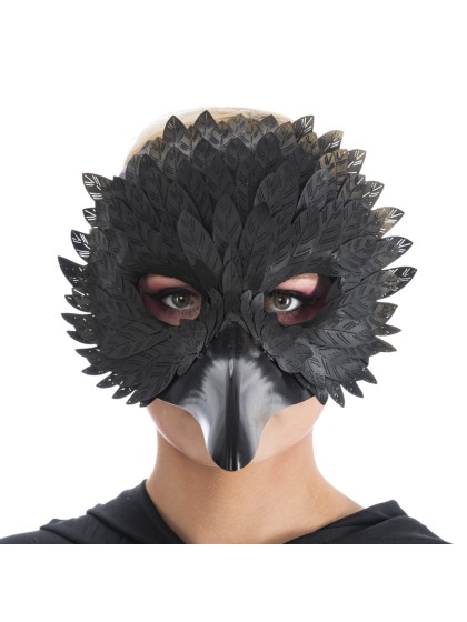 MASKE MEDECIN PESTE SCHWARZ MIT FEDERN KUNSTLEDER LEDER 