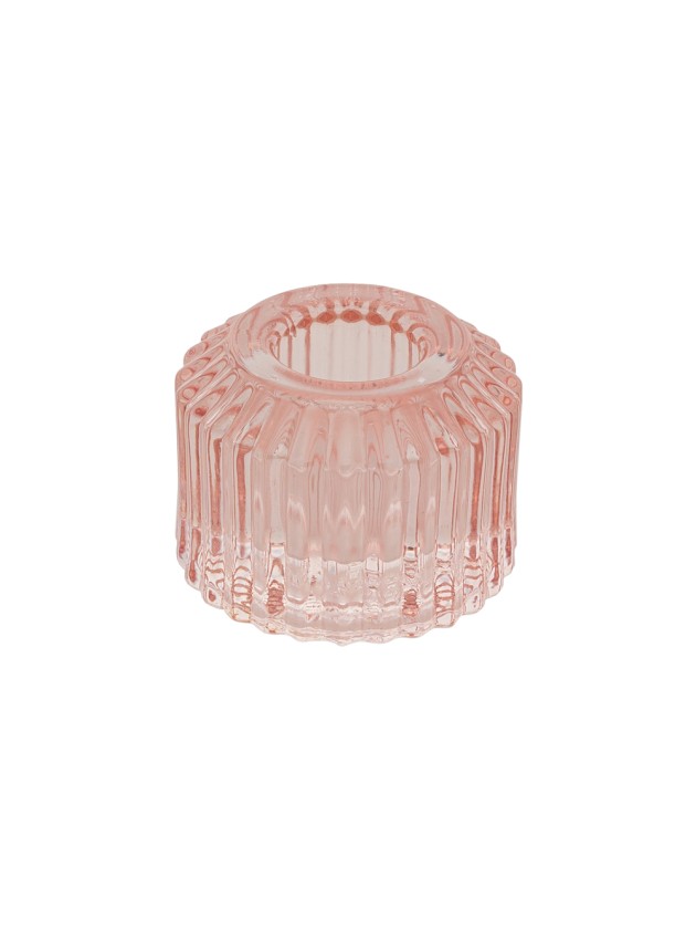 PASTEL PINK GLASS TAPER CANDLE HOLDER STRIPED DIA 5CM X 4CM