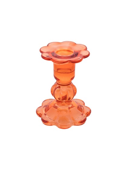 TANGERINE GLASS TAPER CANDLE HOLDER FLOWER SHAPE DIA 8CM X 10CM