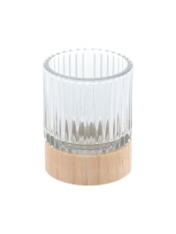 PHOTOPHORE VERRE ET BOIS STRIE DIA 7CM X 8.6CM