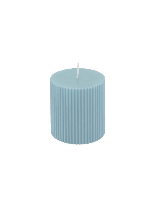 SÄULENKERZE GERIEFELT BLAU PASTELL DIA 7CM X 7.5CM