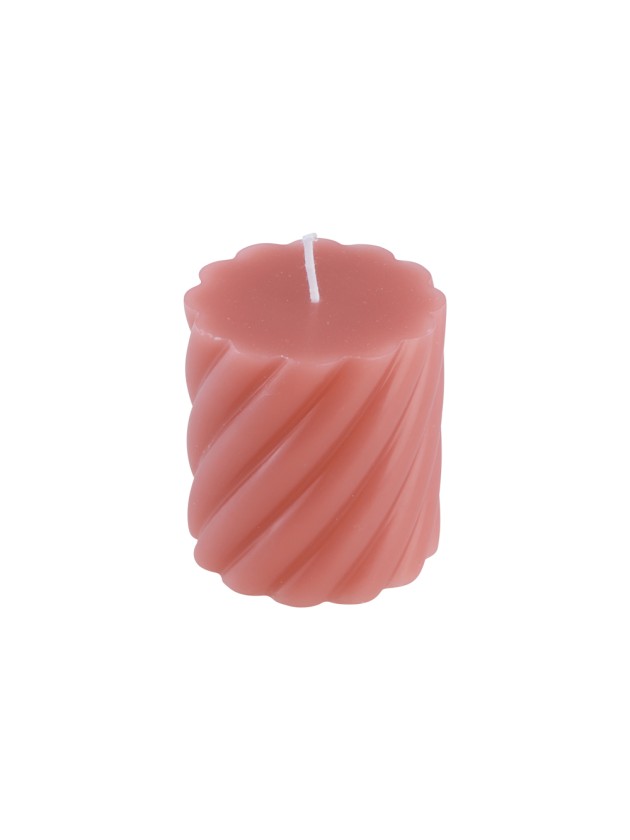 BOUGIE PILIER TORSADE ROSE FLAMINGO DIA 7CM X 7.5CM