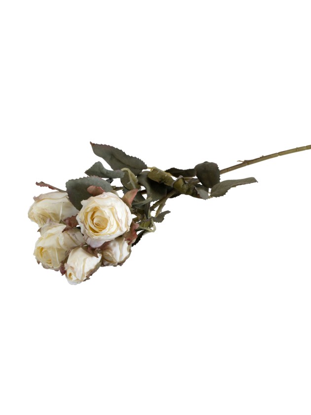 TIGE 5 ROSES BLANCHES EFFET REALISTE 43CM