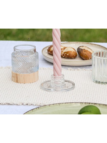 CLEAR GLASS ROUND TAPER CANDLE HOLDER DIA 8.9CM X 3.5CM