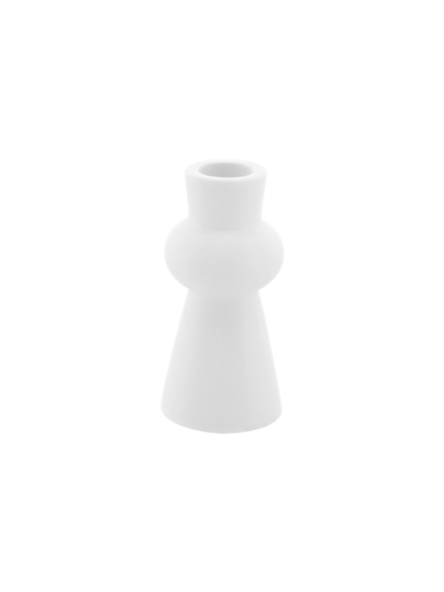 WHITE CERAMIC HIGH TAPER CANDLE HOLDER DIA 5.8CM X 12.4CM