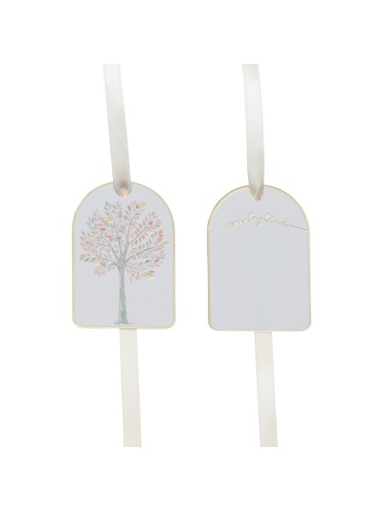 SET 8 PAPER TAGS W/ RIBBON MON BAPTEME 4CM X 6CM