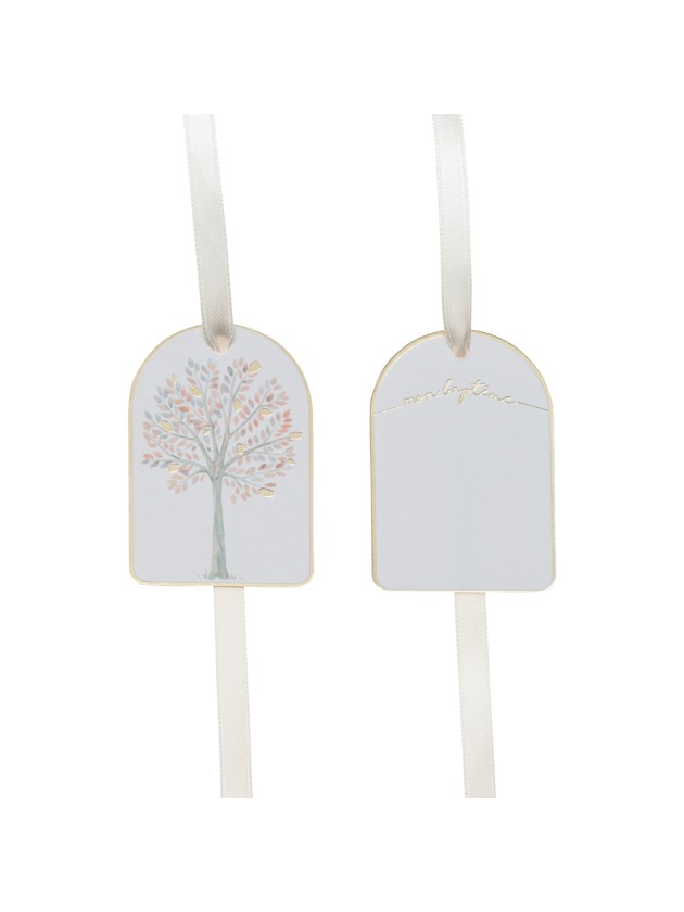 SET 8 PAPER TAGS W/ RIBBON MON BAPTEME 4CM X 6CM