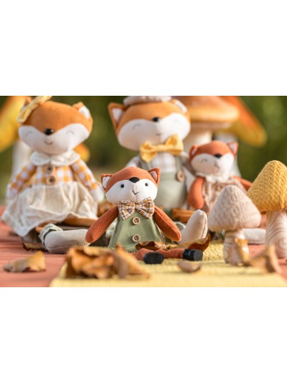 SITTING FOX FABRIC GINGHAM - 2 ASS GIRL AND BOY 6CM X 10CM X 27CM HT