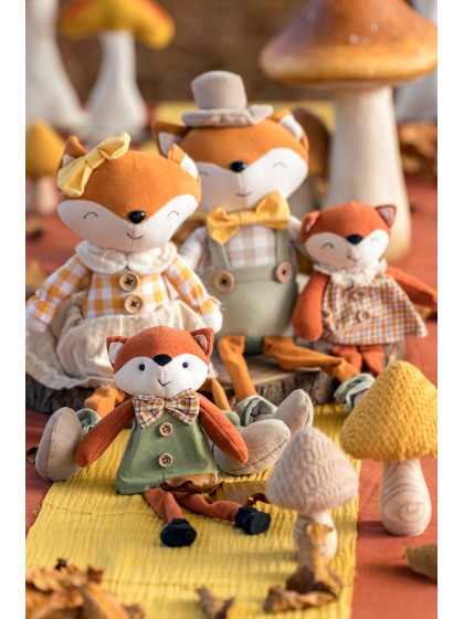 SITTING FOX FABRIC GINGHAM - 2 ASS GIRL AND BOY 6CM X 10CM X 27CM HT