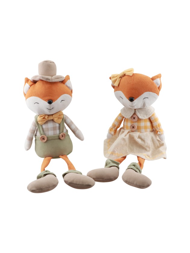 BIG SITTING FOX FABRIC WITH BOW AND HAT - 2 ASS GIRL AND BOY 9CM X 14CM X 43CM HT 