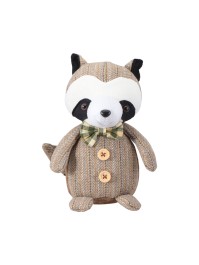 GREY TWEED FABRIC RACCOON WITH BOW TIE 12CM X 14CM X 20CM HT