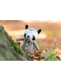 GREY TWEED FABRIC RACCOON WITH BOW TIE 12CM X 14CM X 20CM HT