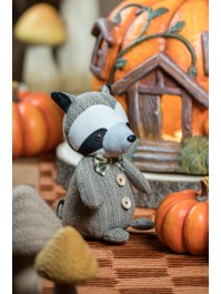 RATON LAVEUR GRIS TISSU TWEED AVEC NOEUD PAPILLON 12CM X 14CM X 20CM