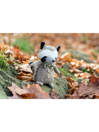 RATON LAVEUR GRIS TISSU TWEED AVEC NOEUD PAPILLON 12CM X 14CM X 20CM