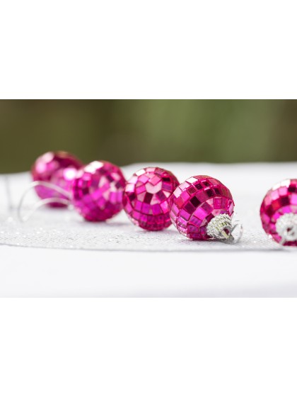 BOITE DE 12 MINI BOULES A FACETTES FUCHSIA DIA 3CM X 3CM