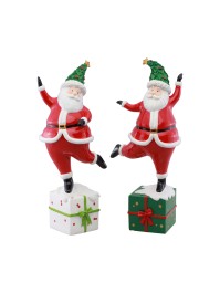 PERE NOEL RESINE CHAPEAU SAPIN DEBOUT SUR UN CADEAU - 2 ASS 17.5CM X 12.5CM X 36CM