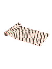 TABLE RUNNER NATURAL EFFECT METAL RED AND GREEN CHRISTMAS TREE 28CM X 3M