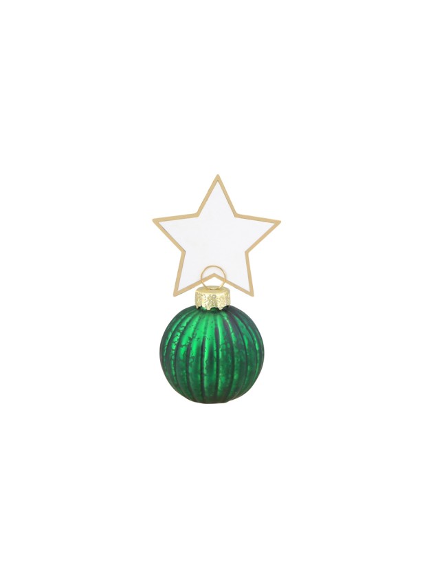 4 GREEN CHRISTMAS BALLS PLACE CARD + STAR CARDS BALL: DIA 4CM X 5.5CM HT  STAR: 5CM