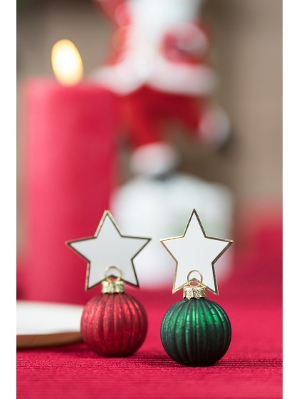 4 GREEN CHRISTMAS BALLS PLACE CARD + STAR CARDS BALL: DIA 4CM X 5.5CM HT  STAR: 5CM