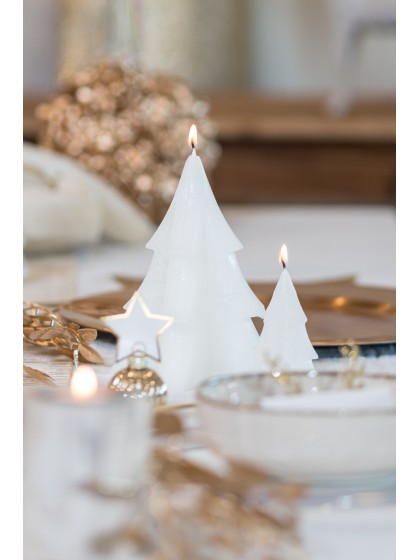 WHITE CHRISTMAS TREE CANDLE RUSTIC FINISH 6.3CM X 6.7CM X 8.4CM HT