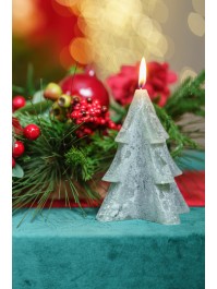 SAGE GREEN CHRISTMAS TREE CANDLE RUSTIC FINISH 12CM X 12.7CM X 15.4CM HT