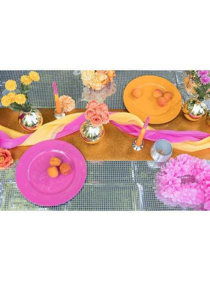 CHEMIN DE TABLE EFFET BOULE A FACETTES ARGENT 28CM X 3M