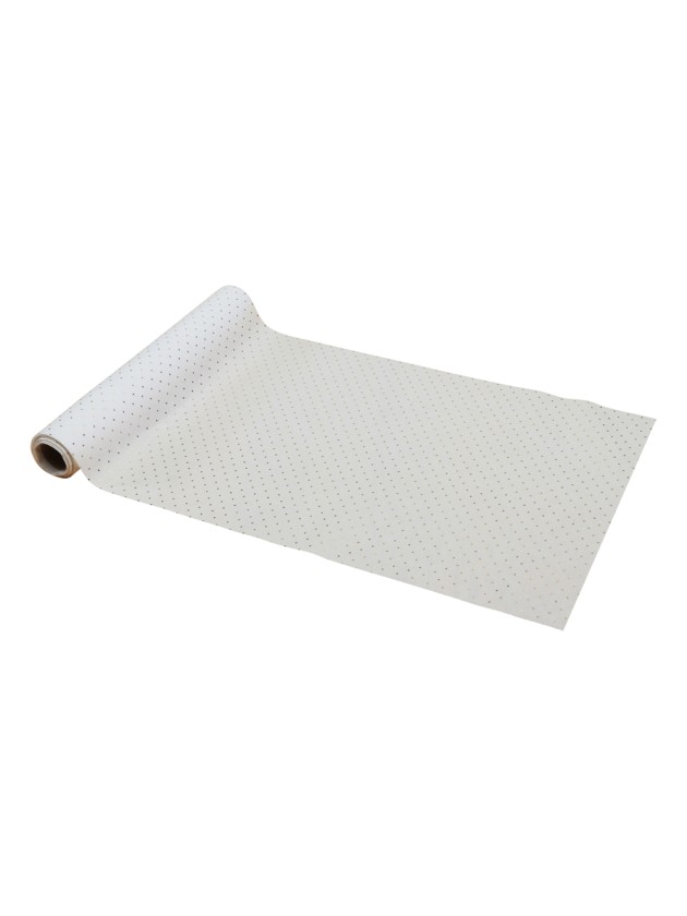 CHEMIN DE TABLE TISSU BLANC POIS DORES 28CM X 3M