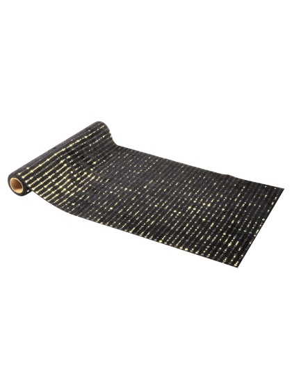 GLAMOUR BLACK GOLD VELVET TABLE RUNNER 27CM X 3M