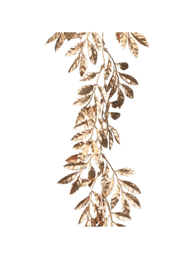 GOLDEN HOLLY LEAVES GARLAND 22CM X 1.5M