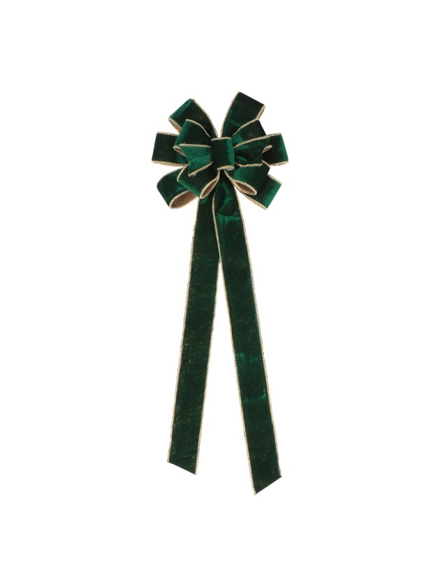 1 NOEUD CIMIER VELOURS VERT FINITION PERLES 28CM X 78CM